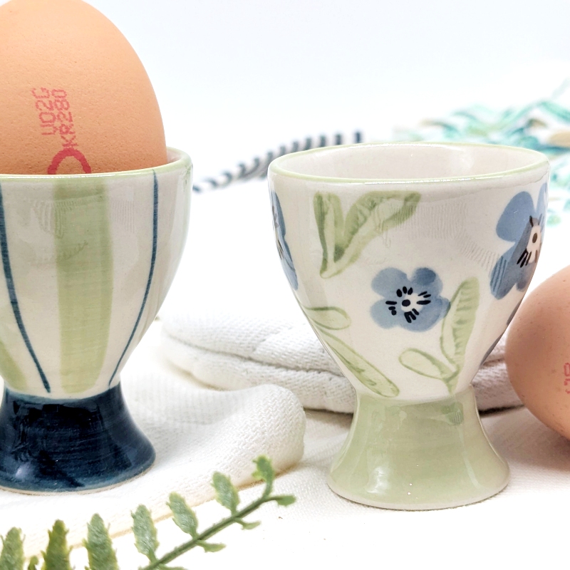 PXL_20251105_021718321 Blue Green Floral Egg Cup Holder Set
