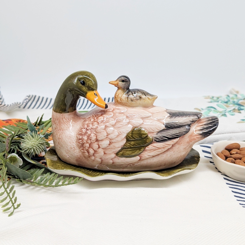 PXL_20251105_031538198 Baby Mommy Duck Ceramic Butter Dish