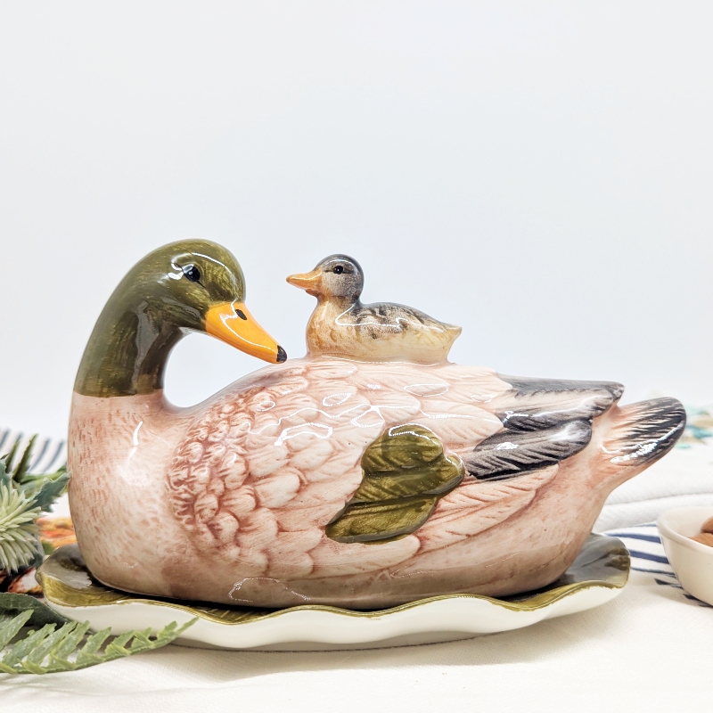 PXL_20251105_031544194 Baby Mommy Duck Ceramic Butter Dish