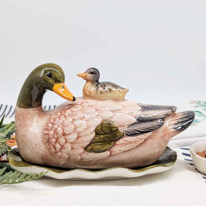 PXL_20251105_031604146 Baby Mommy Duck Ceramic Butter Dish
