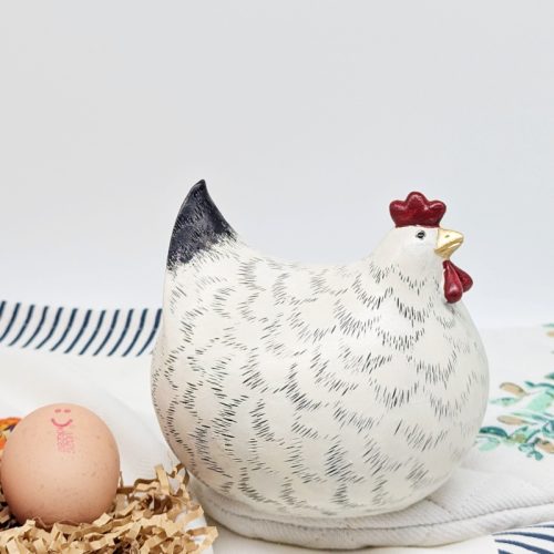 Black White Fat Chicken Figurine