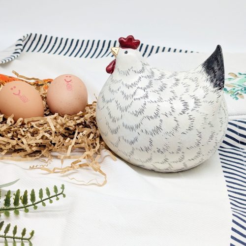 Black White Fat Chicken Figurine