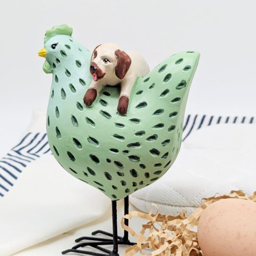 Hanging Dog Chicken Figurine