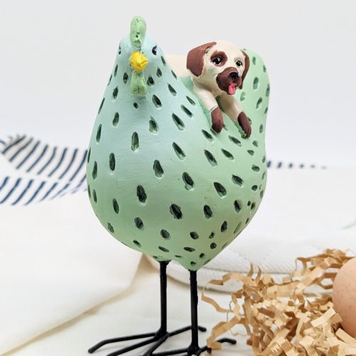 Hanging Dog Chicken Figurine