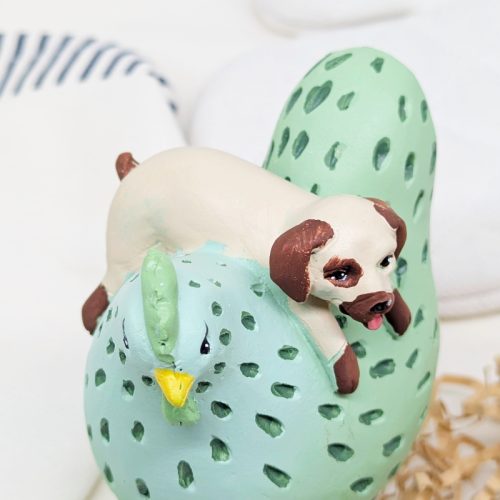 Hanging Dog Chicken Figurine