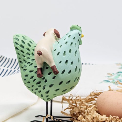 Hanging Dog Chicken Figurine