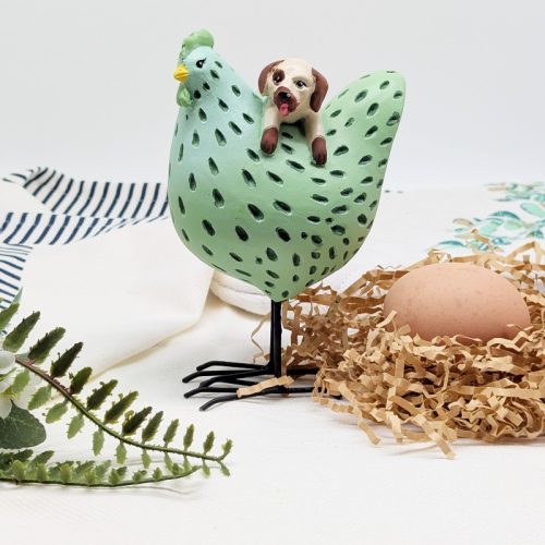Hanging Dog Chicken Figurine