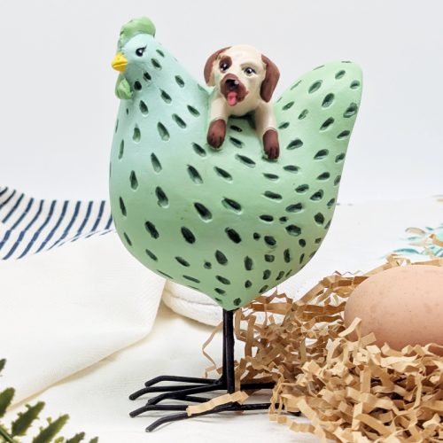 Hanging Dog Chicken Figurine