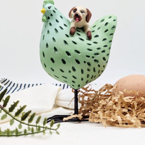 Hanging Dog Chicken Figurine