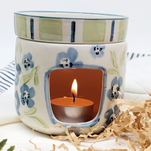 Sage Blue Floral Oil Burner Wax Melter