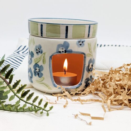 Sage Blue Floral Oil Burner Wax Melter