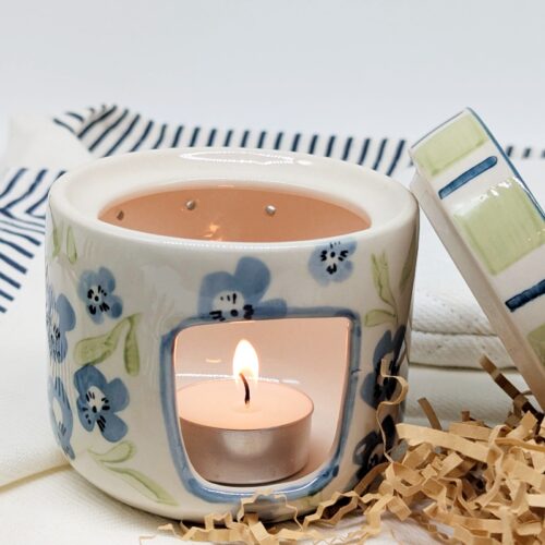 Sage Blue Floral Oil Burner Wax Melter