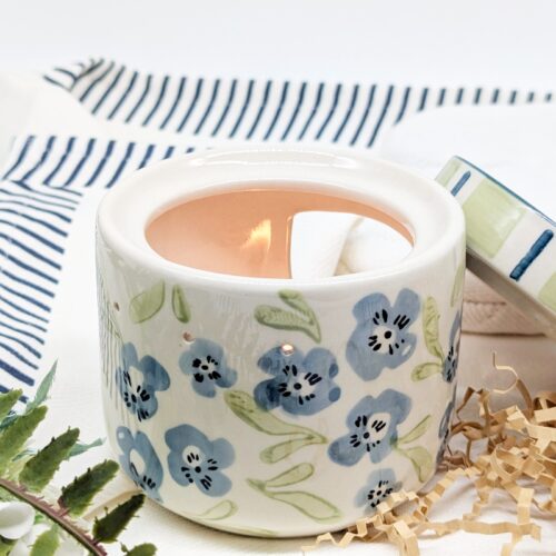 Sage Blue Floral Oil Burner Wax Melter