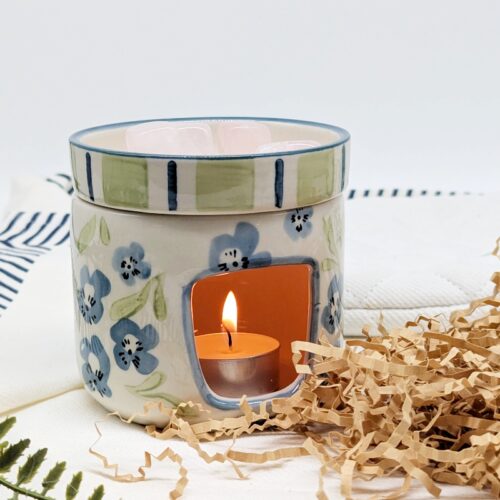 Sage Blue Floral Oil Burner Wax Melter