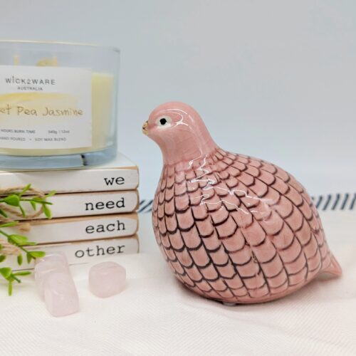Peachy Guinea Quail Ceramic Figurine