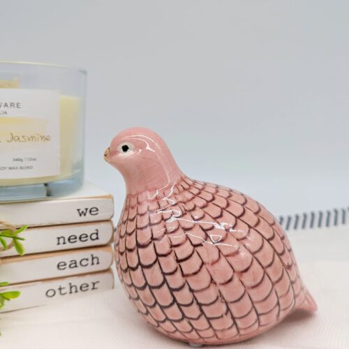 Peachy Guinea Quail Ceramic Figurine